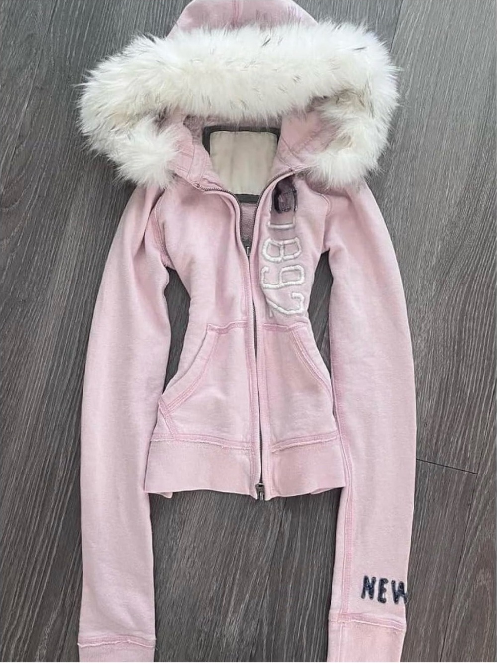 Y2K Pink Faux-Fur Hooded Zip Jacket
